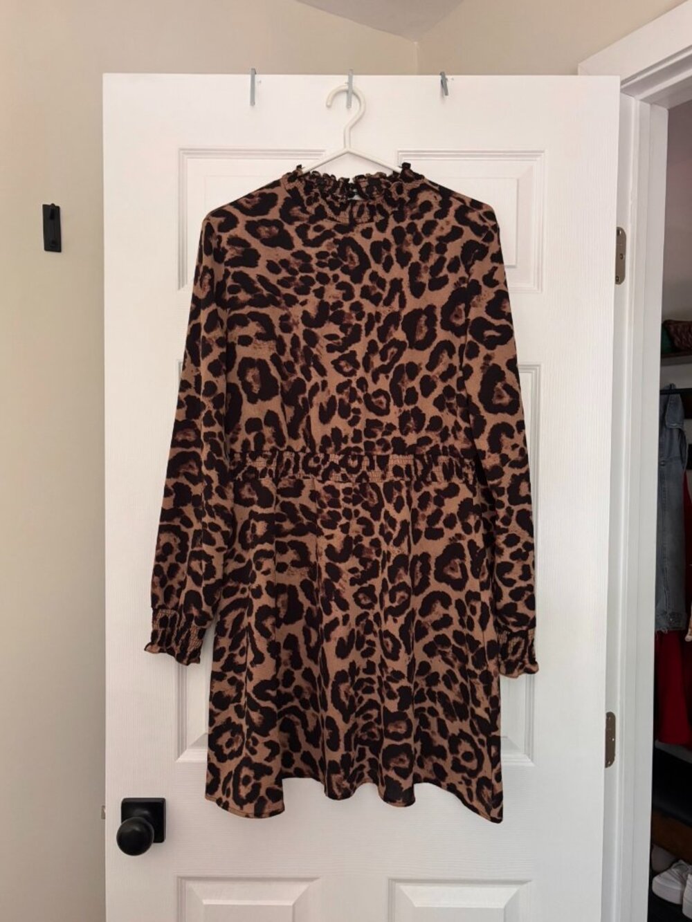 Leopard Print Long Sleeve Dress - Brown